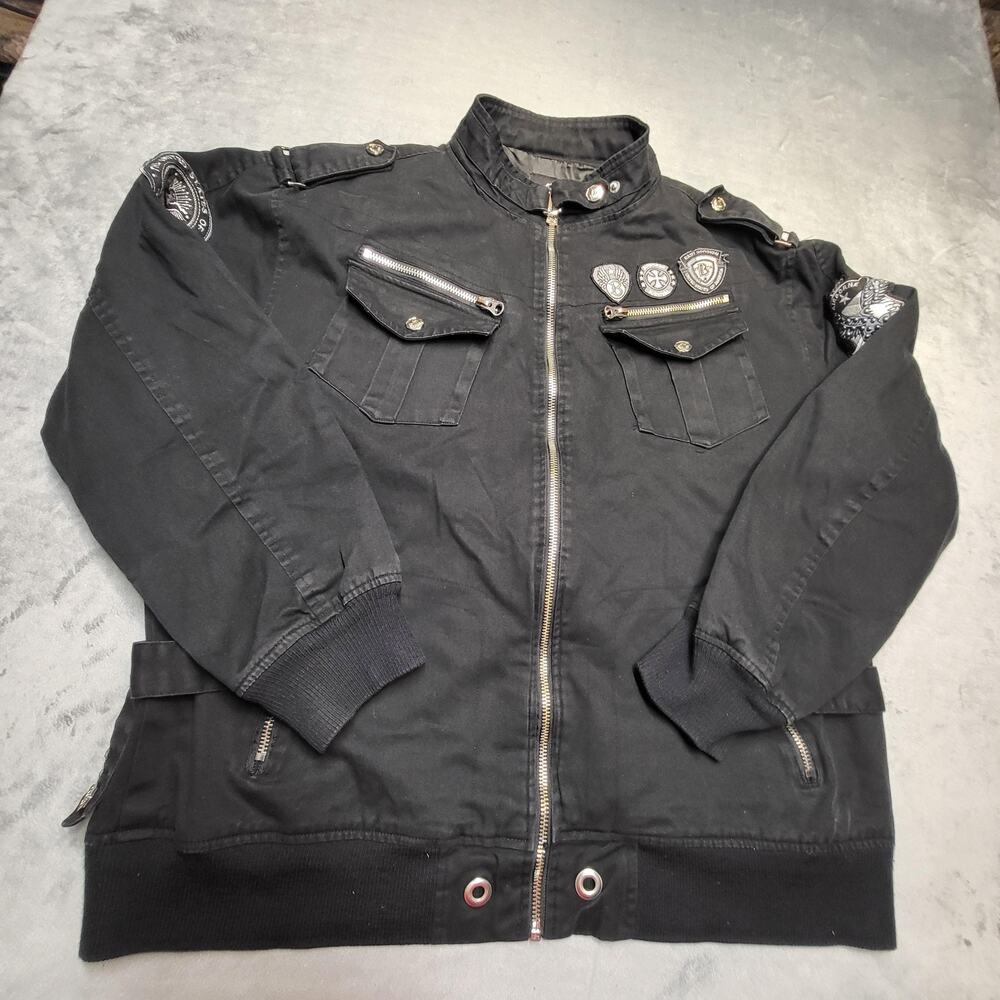 Basic Code Jacket Mens 3XL Black Military Full Zip Pockets Studded
